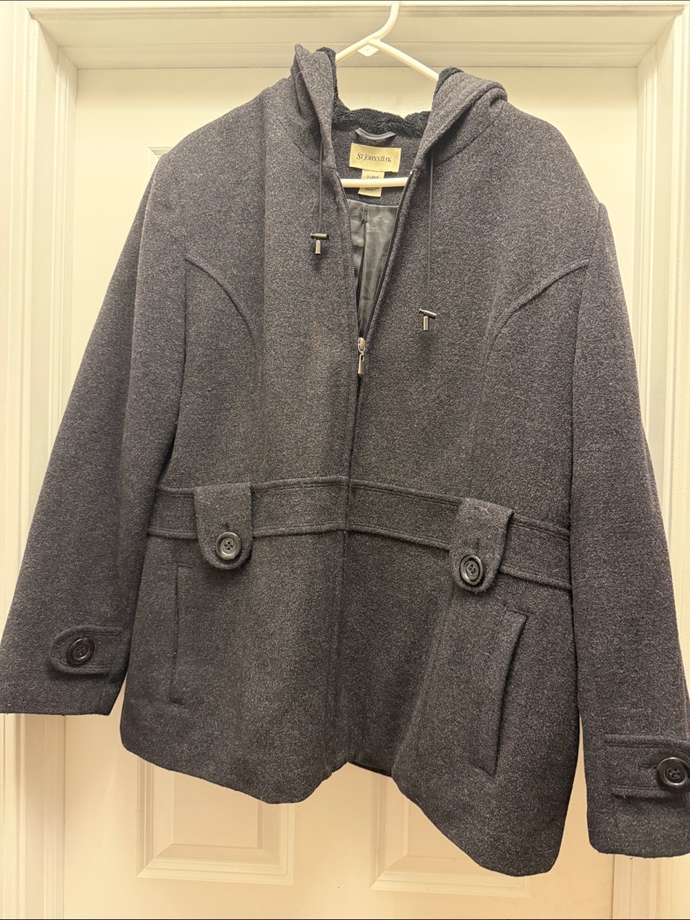 St. John's Bay Hooded Pea Coat in Charcoal Gray